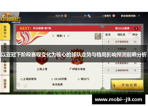 以亚冠下阶段赛程变化为核心的球队走势与格局影响预测前瞻分析